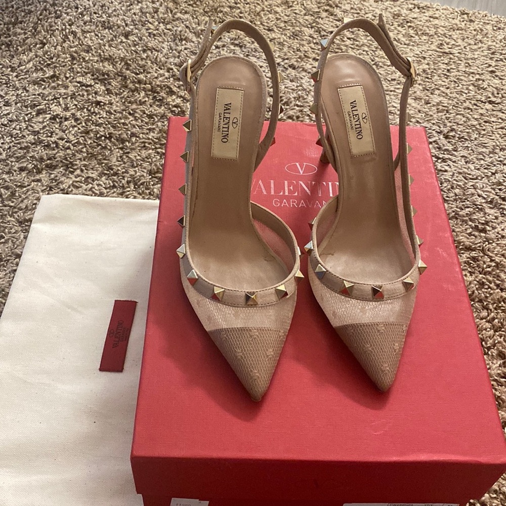 Valentino Rockstud Mesh Lace Slingback Sling Strap Sandal